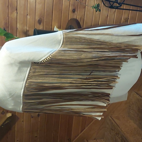Saints & Hearts Faux suede leather fringe cropped jacket L Western - Picture 4 of 8